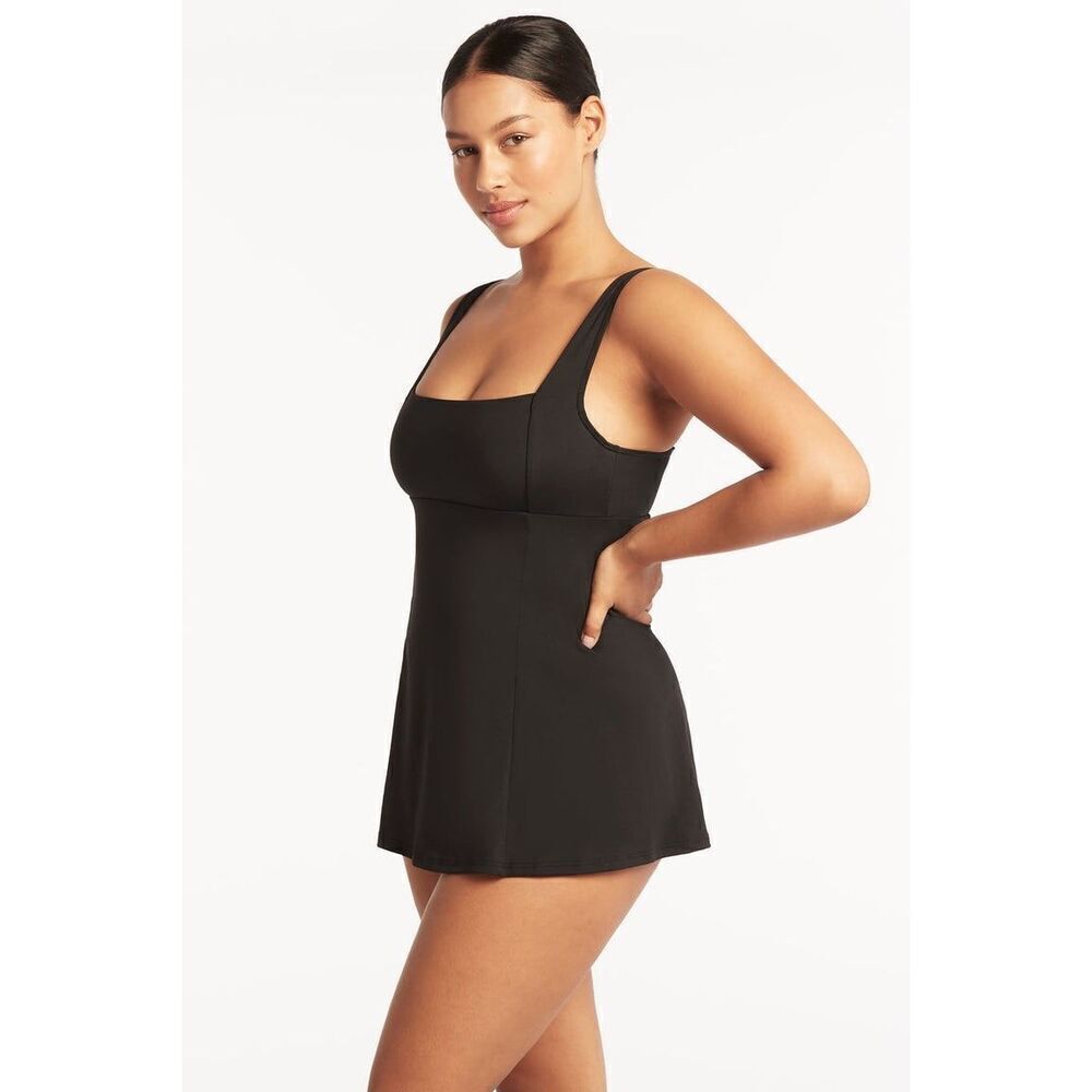 Sea Level Eco Essentials Square Neck Tummy Control Swim Dress NEW
